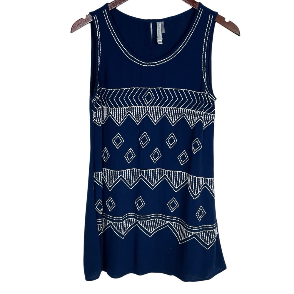 Mur Mur Navy Blue Embroidered Pattern Tank Top Shirt Size M